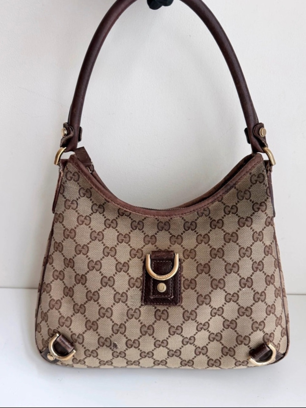 Vintage Gucci Abbey D-Ring GG Monogram Canvas Shoulder Bag